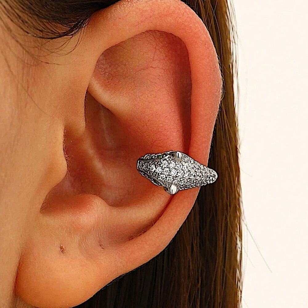 Silver Zircon Leopard Cuff Earring, Cartilage, Minimalist
